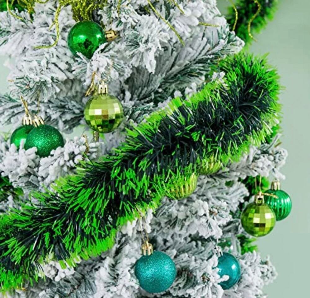 Nice 33 Ft. Christmas Tree White And Green Metallic Tinsel Garland